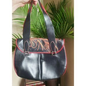 Vintage TARDINI Black Leather Shoulder Handbag HANDMADE IN ITALY